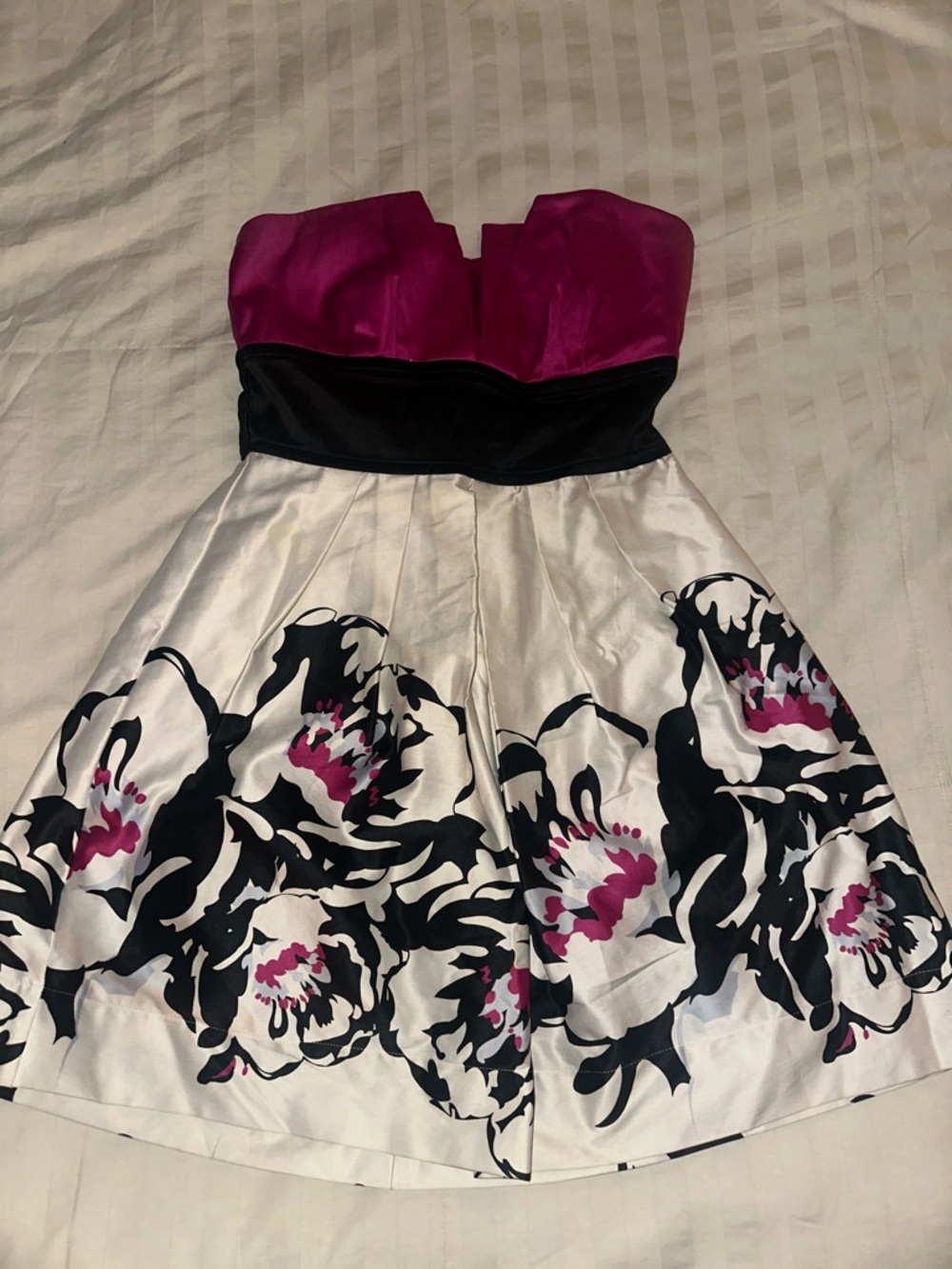 Teeze Me Bright Pink Strapless Party Dress with Black Waist Detail